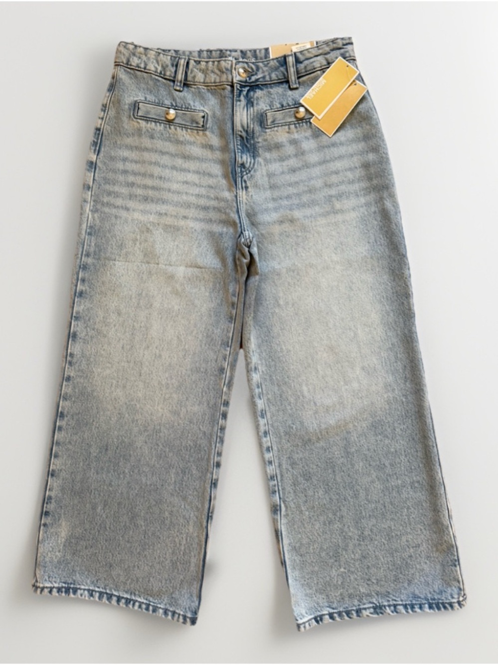 Michael Kors Women Sz 6 Blue Selma Crop Wide Leg Denim Jeans Pant Cotton Lyocell